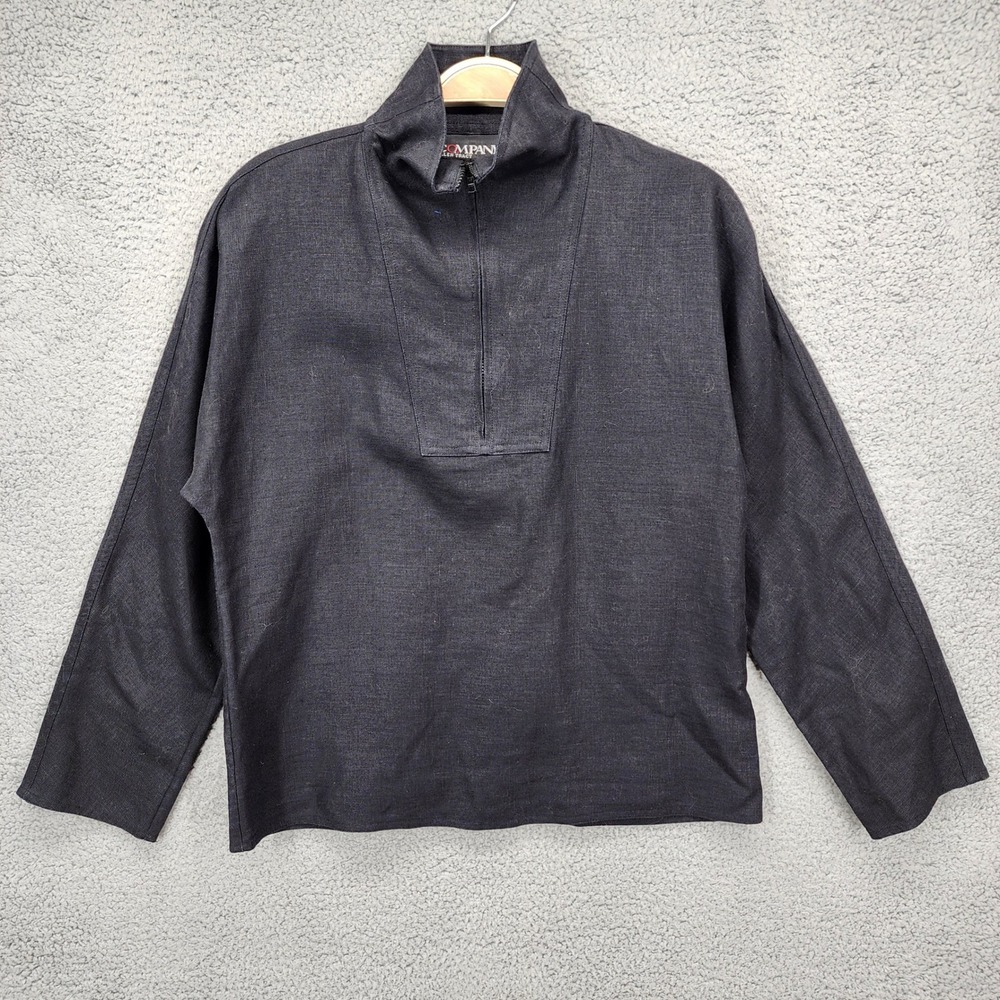 Company Ellen Tracy Black 100% Linen Half Zip Pullover Top Petite P Womens